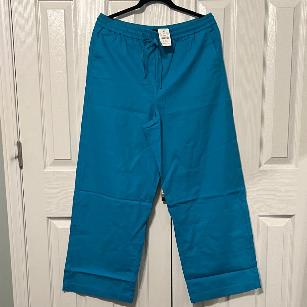 NWT J. Crew Vibrant Blue Drawstring Linen Pants Size 12